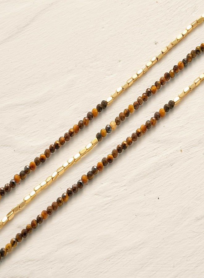 MYEARS Women Beaded Anklet Gold Gemstone Tiger's Eye 14K Simple Dainty Handmade Chain Everyday Boho Beach Jewelry - Image 5